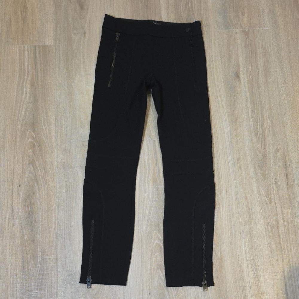 Zara Black Women's Zip-Detail Moto Stretchy Leggings Skinny Pants